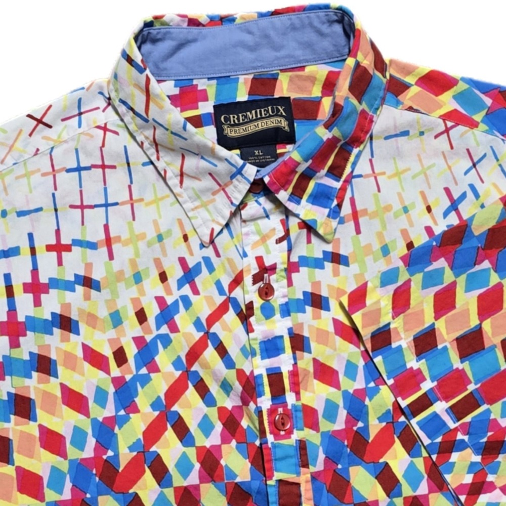 Cremieux Premium Loud Geometric Abstract Short Sleeve Button Up Shirt Mens XL